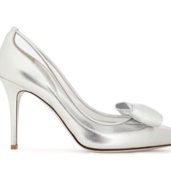 Brand New Valentino Garavani women sz 37 'Dollybow' silver Metallic Pump - Picture 4 of 4